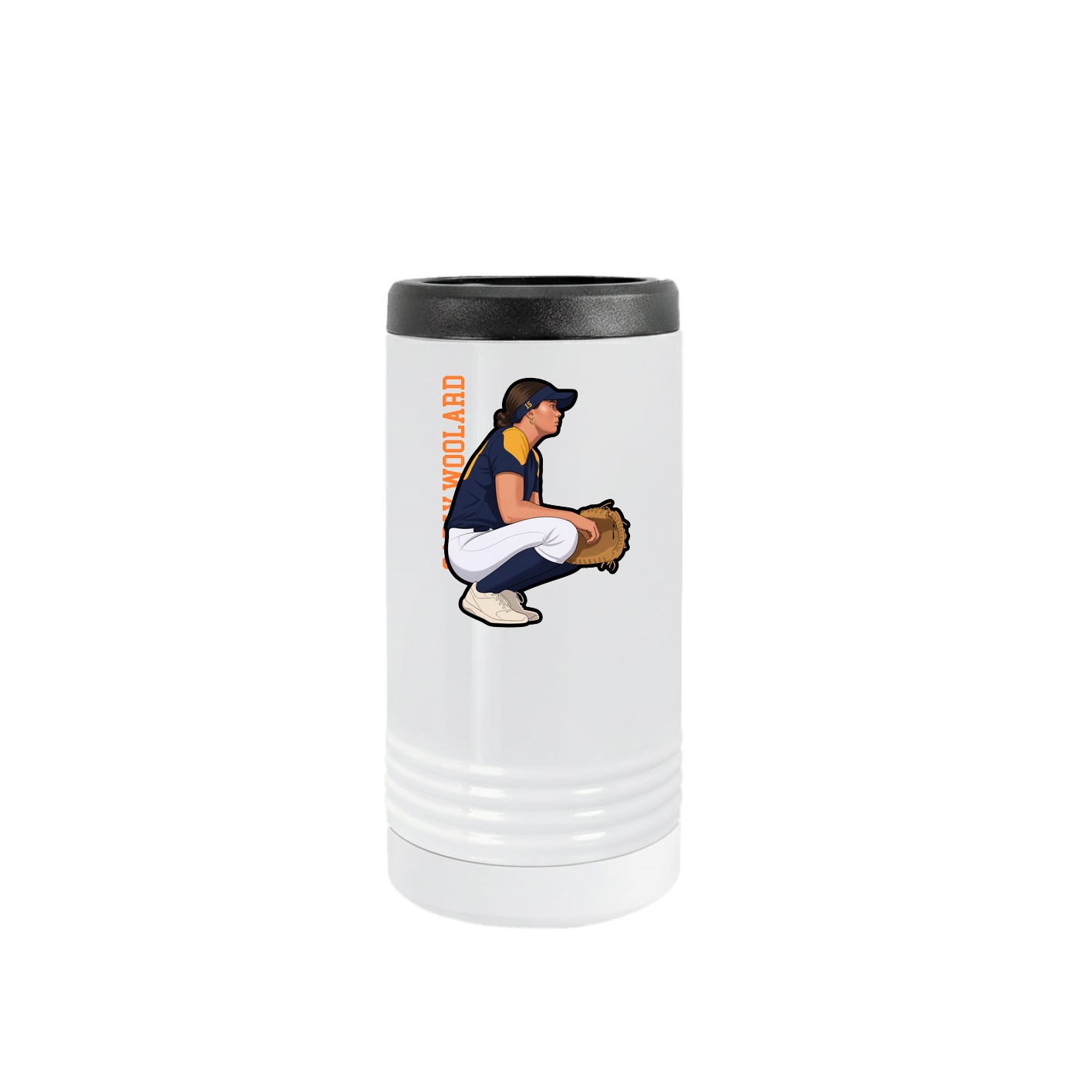 Slim Beverage Holder — Name Vertical in White