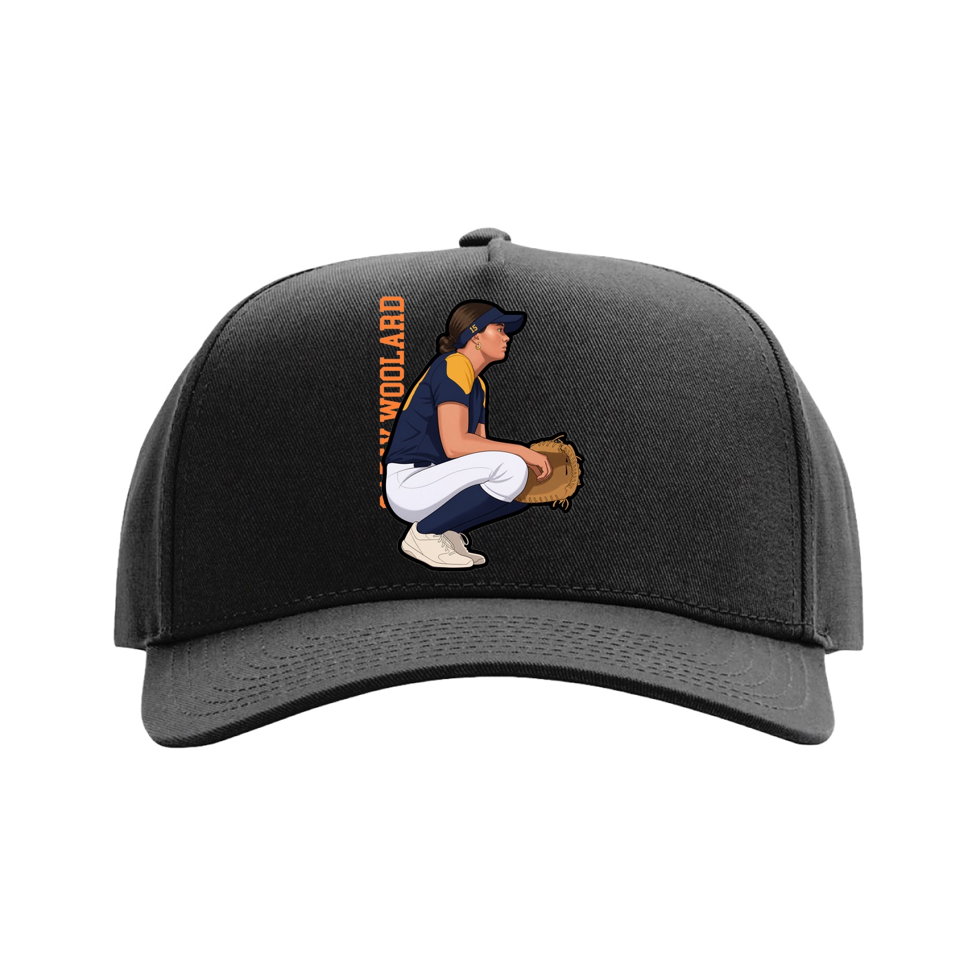Full Fabric Five-Panel Champ Cap — Name Vertical in Black