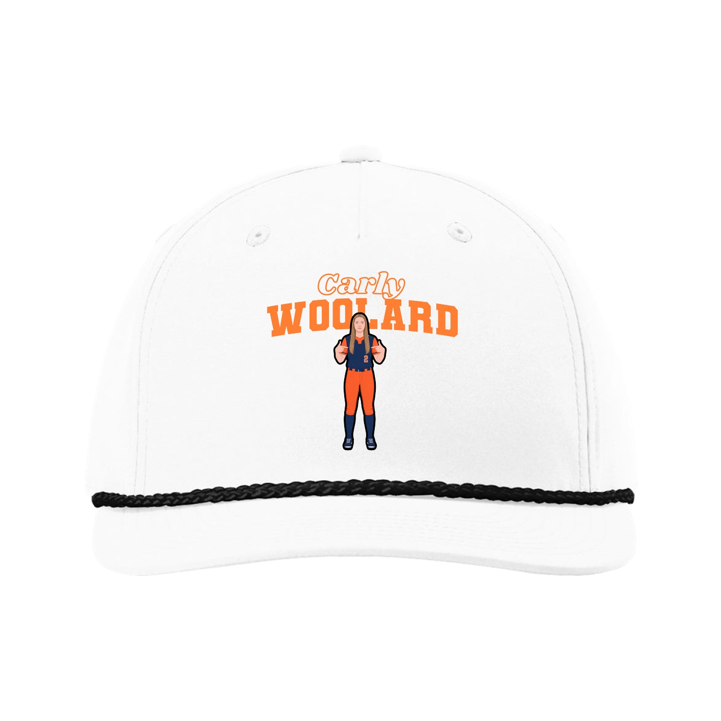 Five-Panel Classic Rope Cap — Name Arch in White