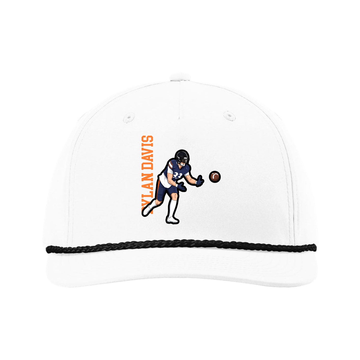 Five-Panel Classic Rope Cap — Name Vertical in White