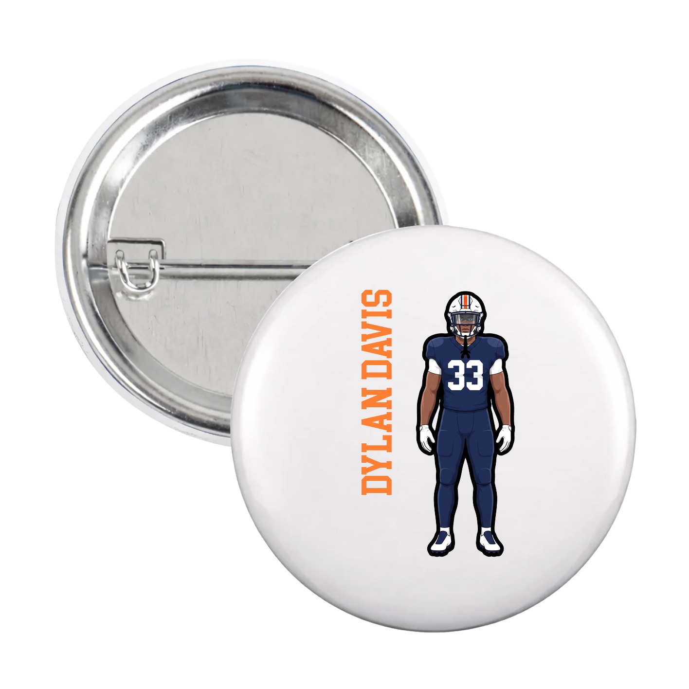 Game Day Button — Name Vertical in White