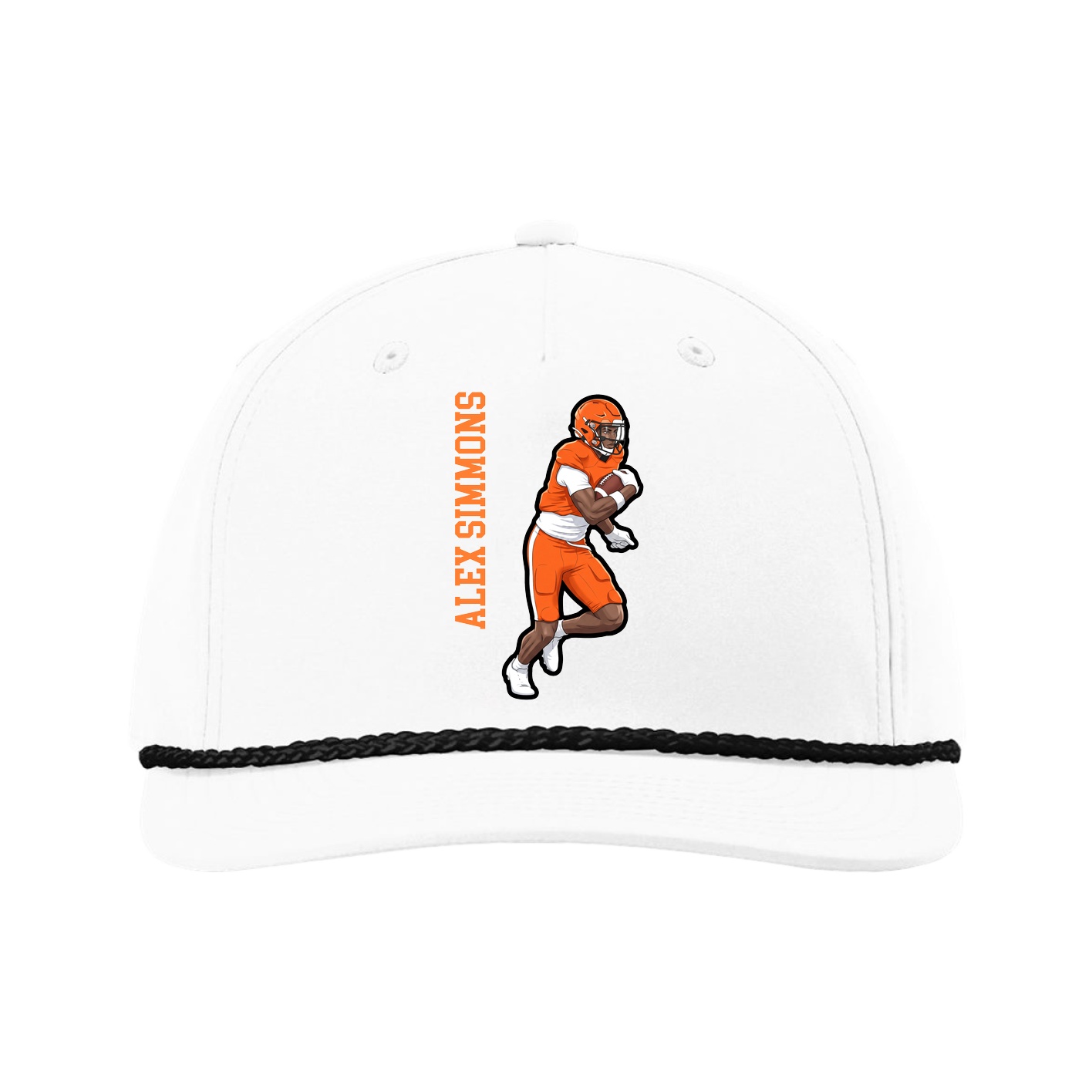 Five-Panel Classic Rope Cap — Name Vertical in White