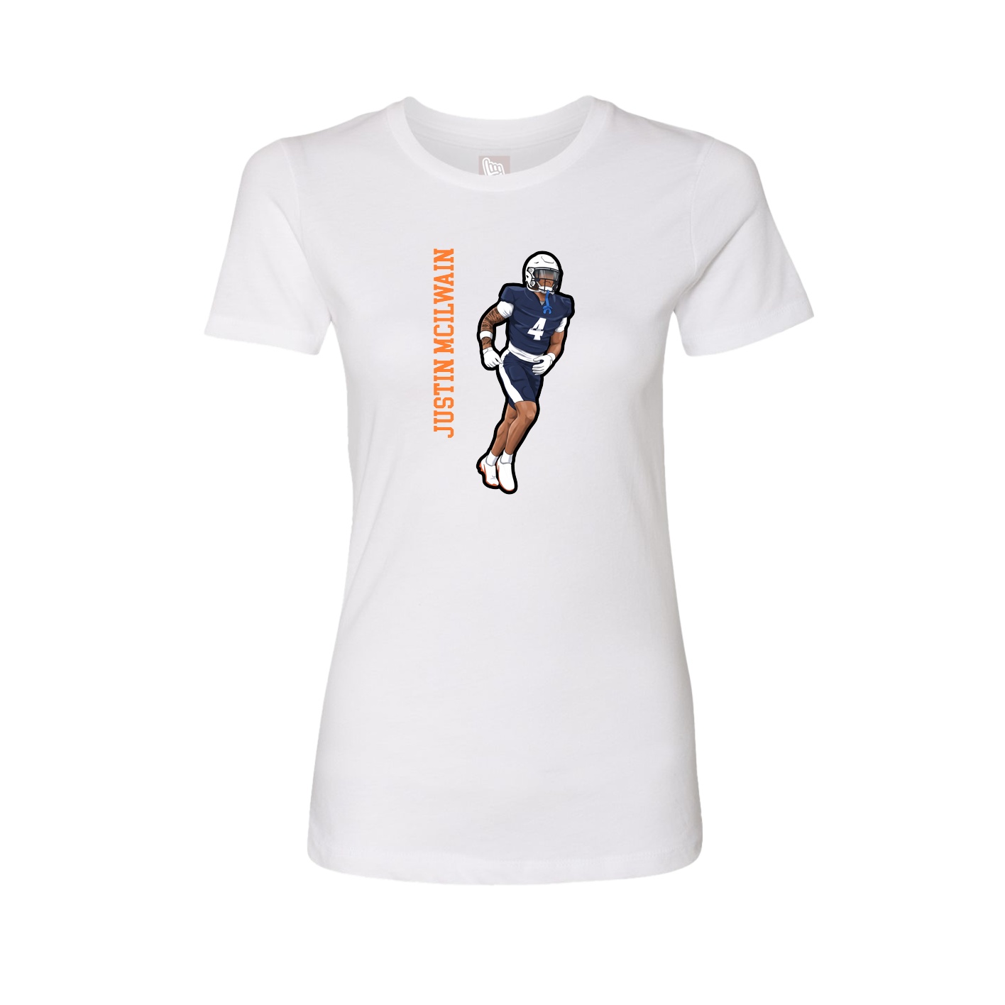Womens Tee — Name Vertical in White
