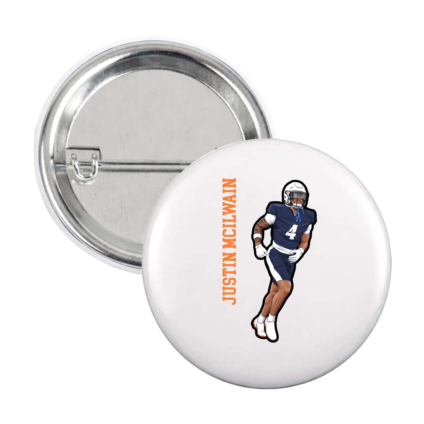 Game Day Button — Name Vertical in White