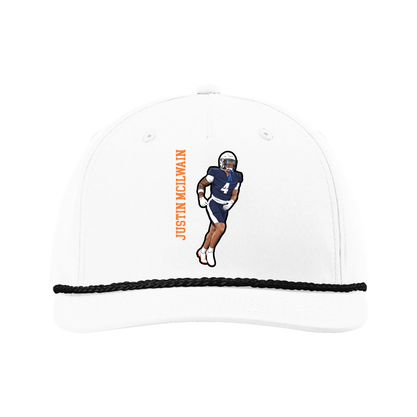 Five-Panel Classic Rope Cap — Name Vertical in White