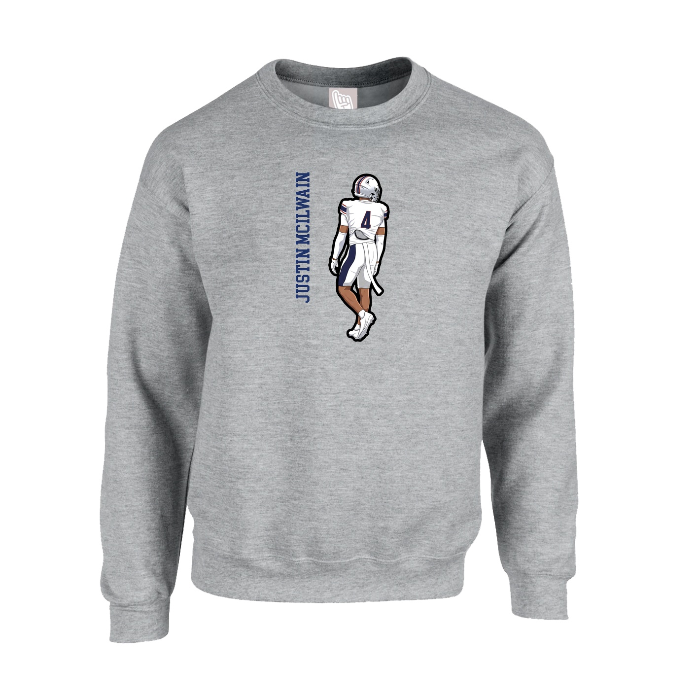 Fleece Crew — Name Vertical in Grey
