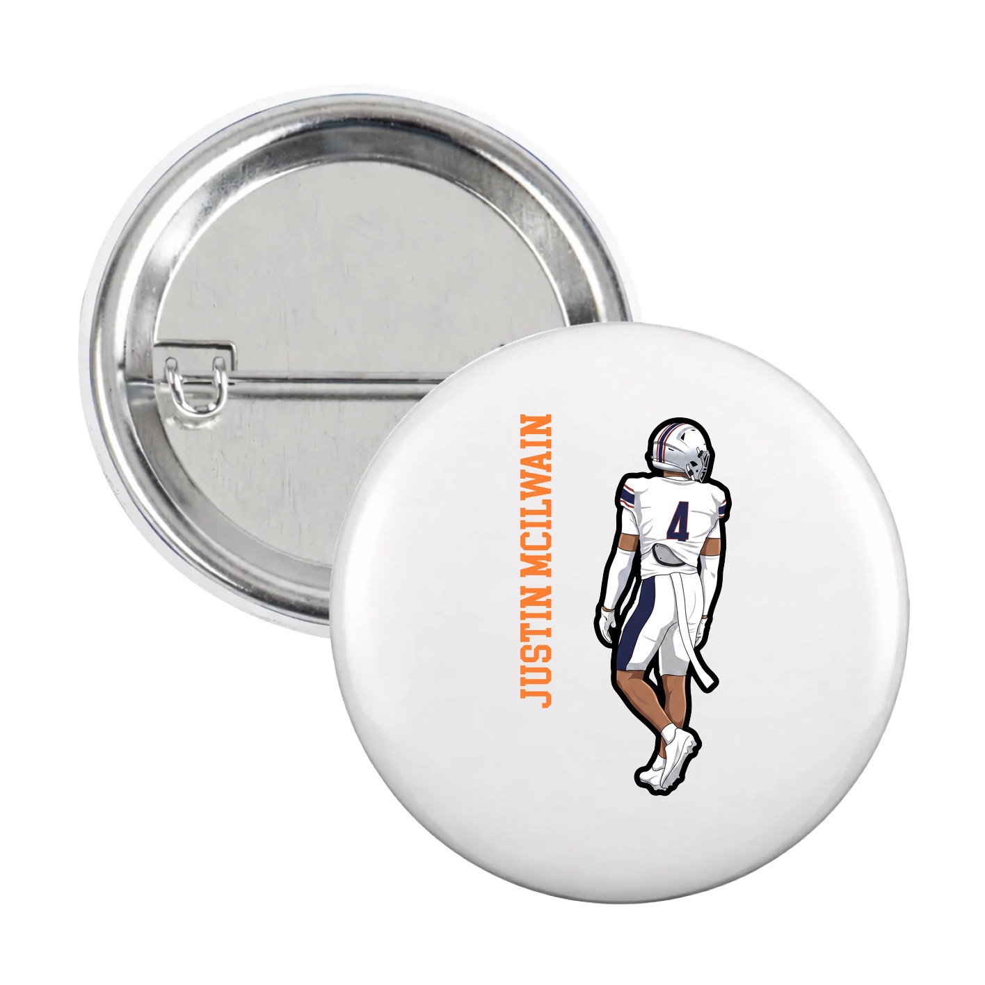 Game Day Button — Name Vertical in White