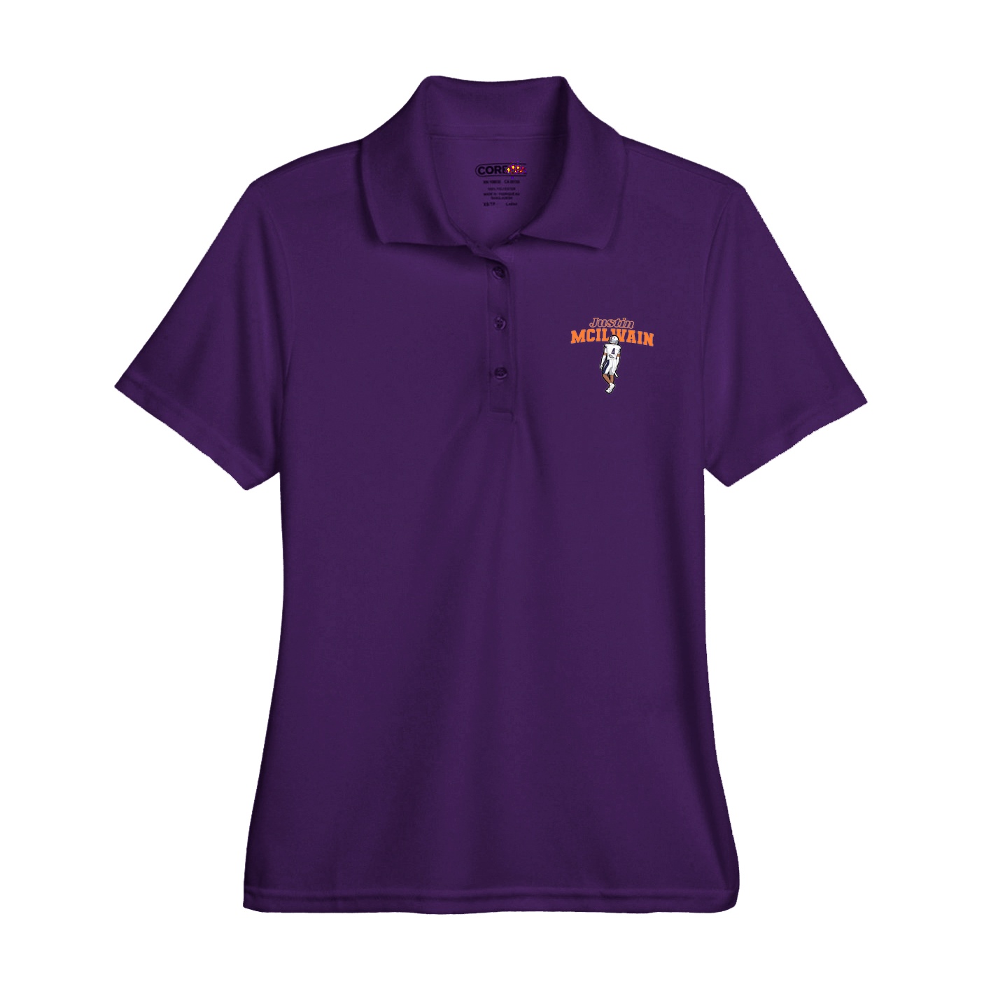 Womens Performance Polo — Name Arch in Purple