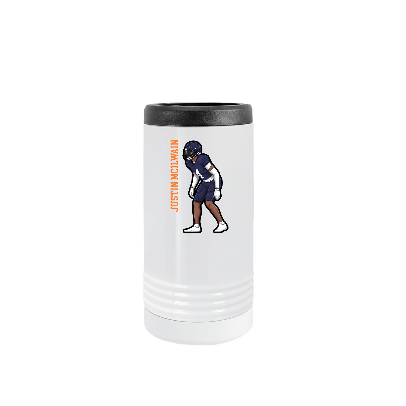 Slim Beverage Holder — Name Vertical in White