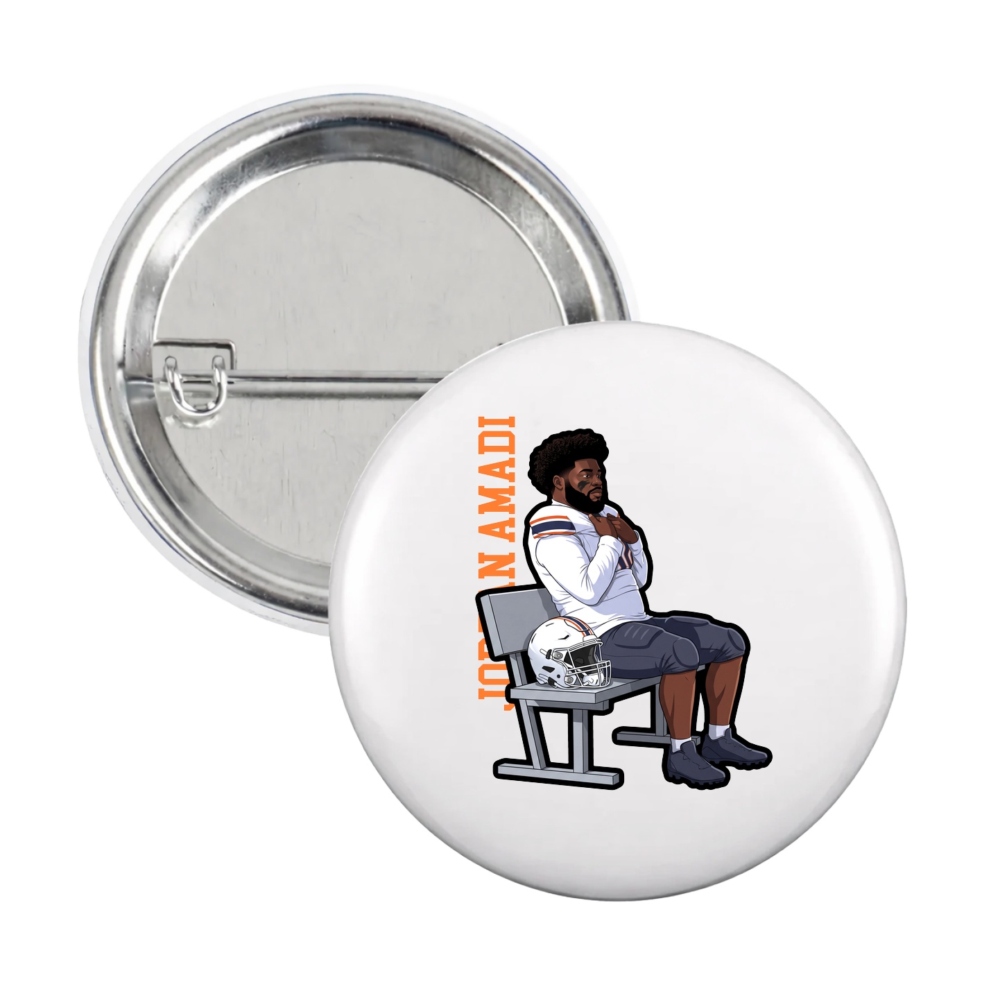 Game Day Button — Name Vertical in White