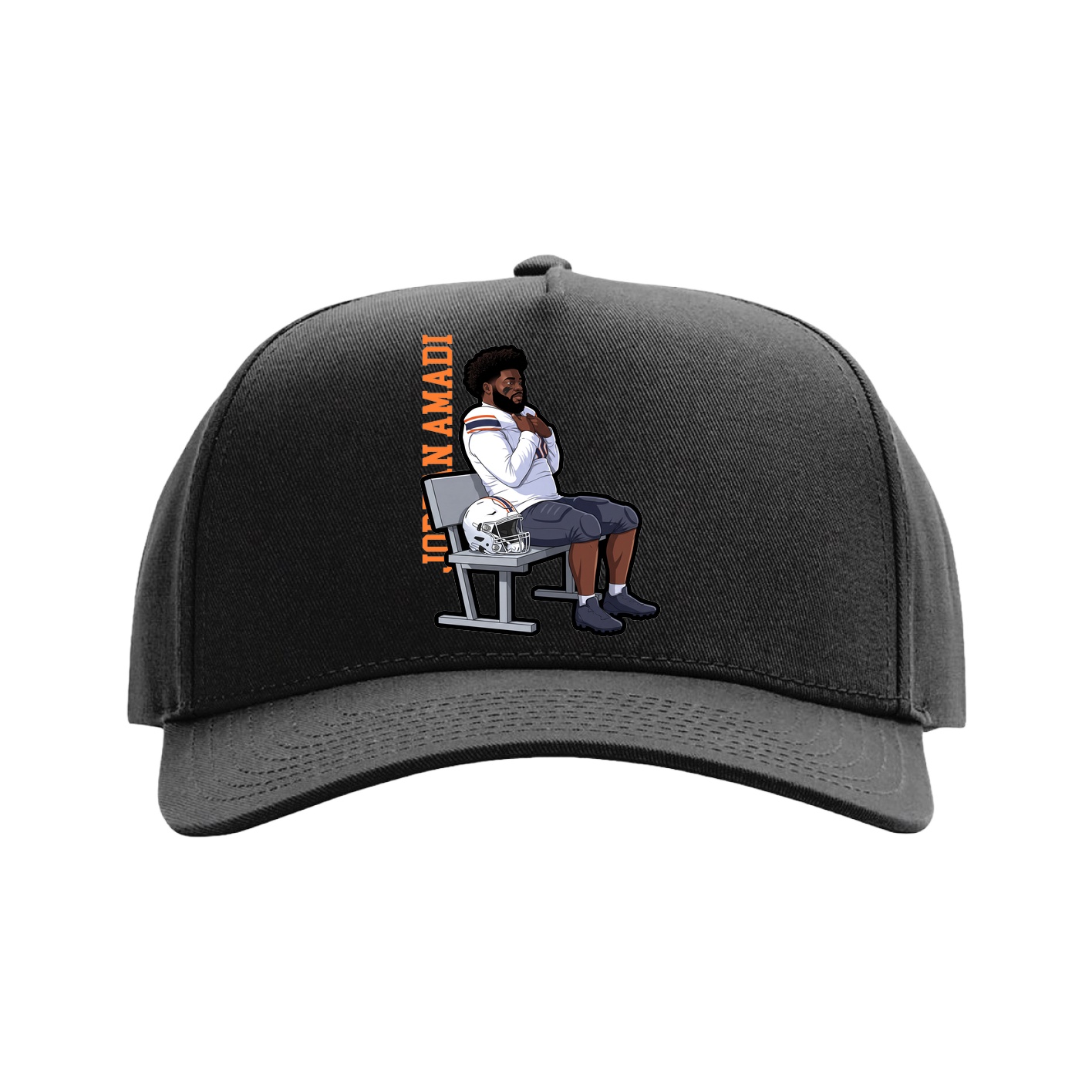 Full Fabric Five-Panel Champ Cap — Name Vertical in Black