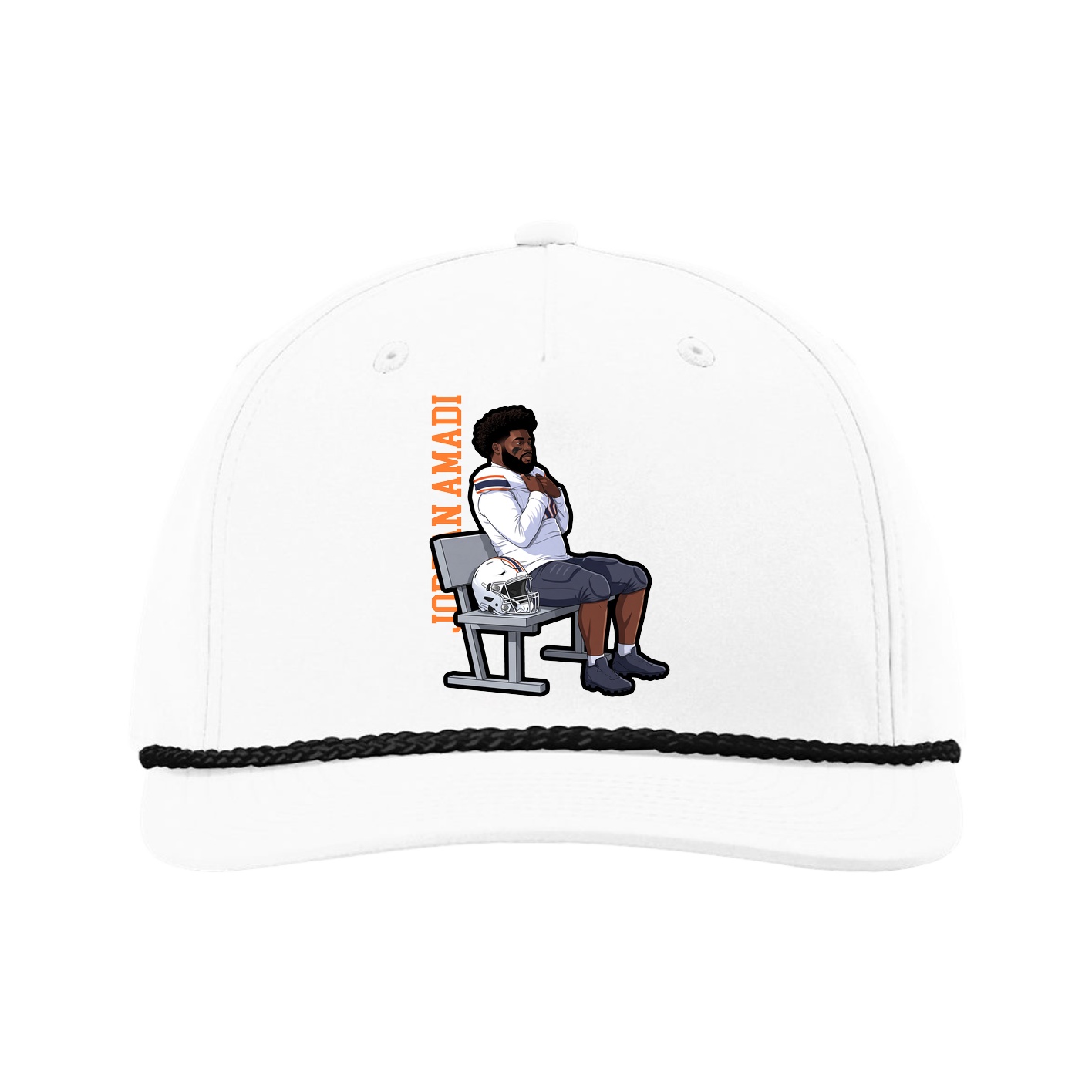 Five-Panel Classic Rope Cap — Name Vertical in White