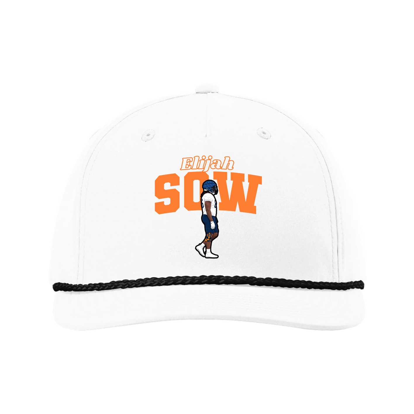 Five-Panel Classic Rope Cap — Name Arch in White