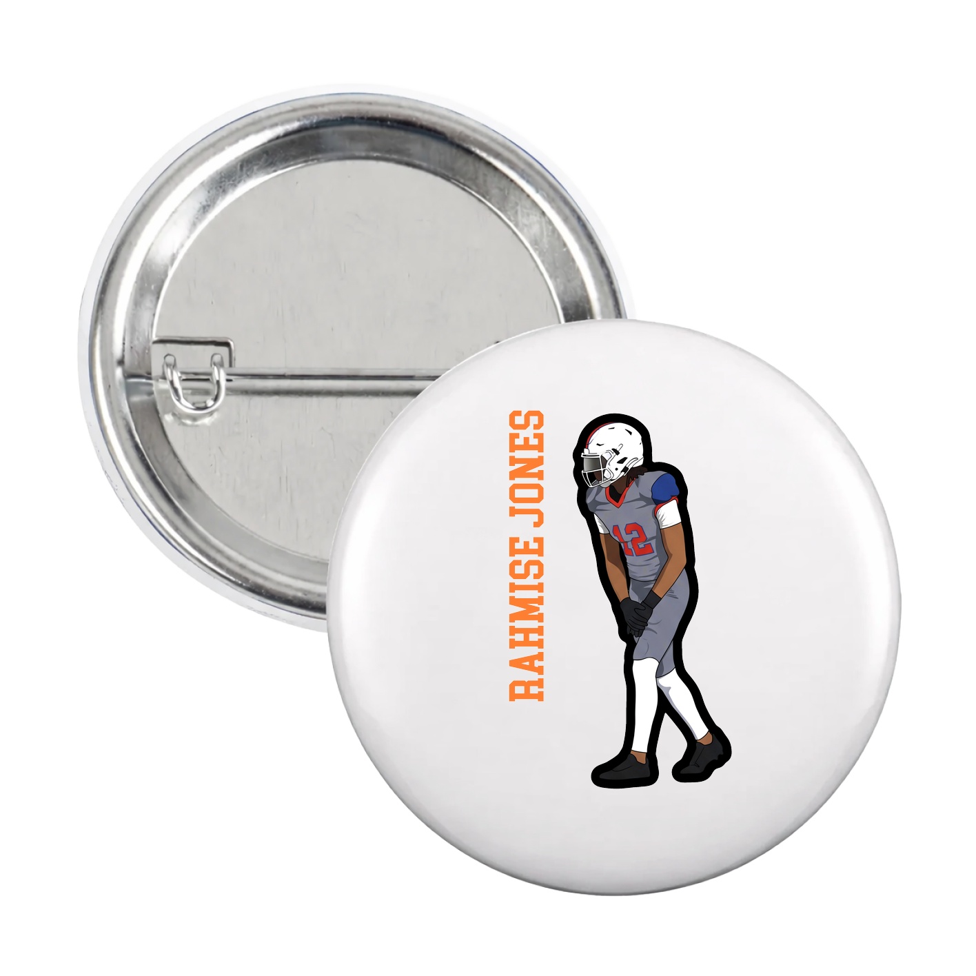 Game Day Button — Name Vertical in White