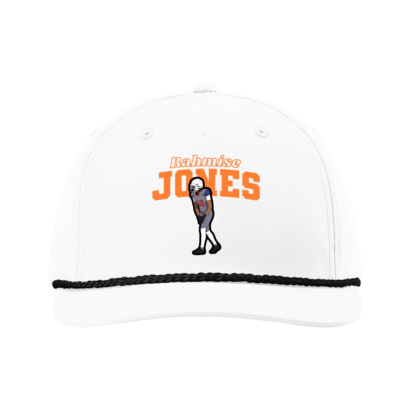 Five-Panel Classic Rope Cap — Name Arch in White