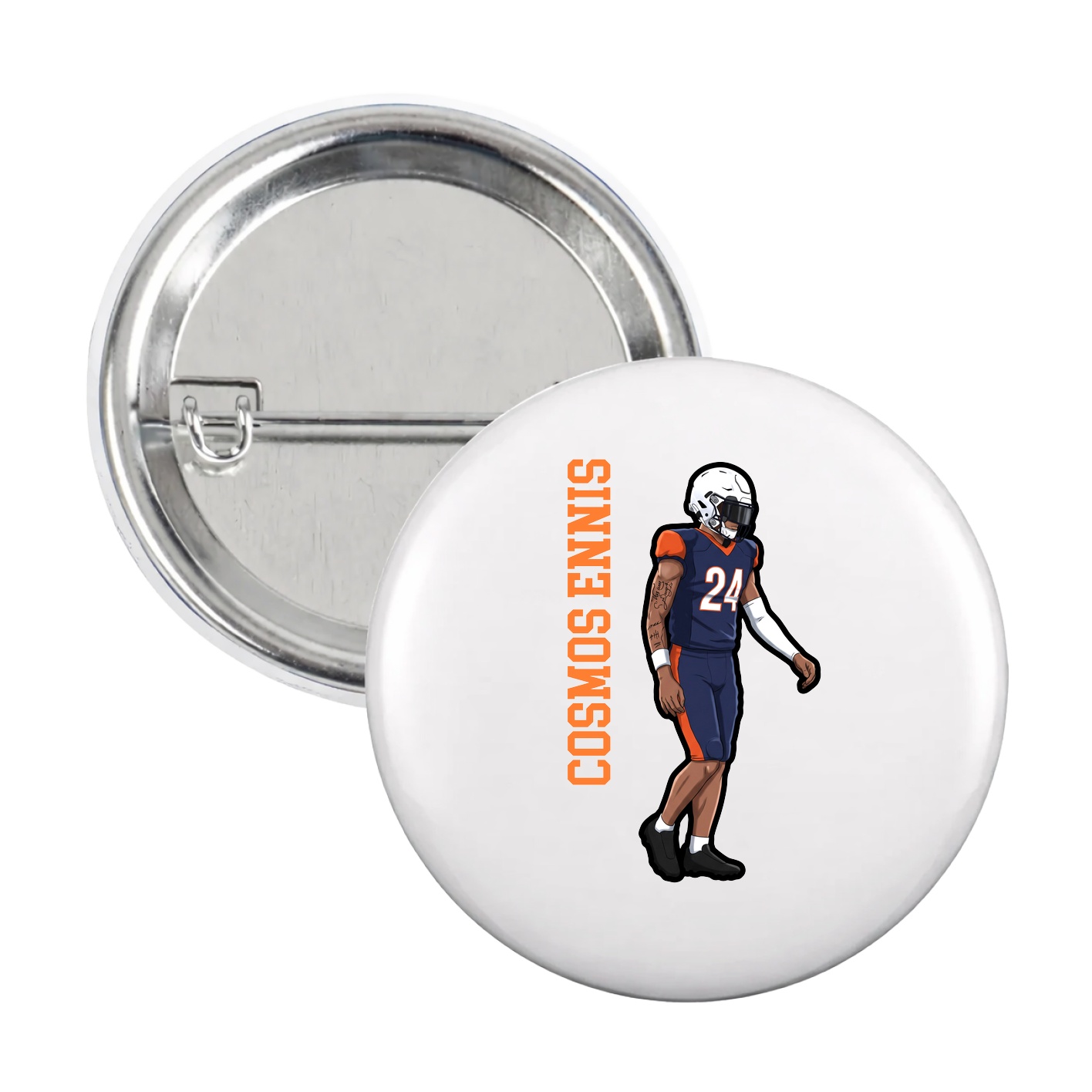Game Day Button — Name Vertical in White