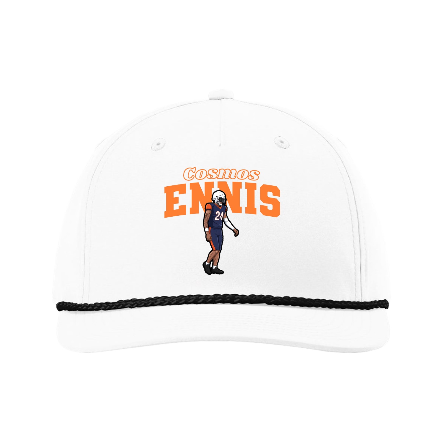 Five-Panel Classic Rope Cap — Name Arch in White