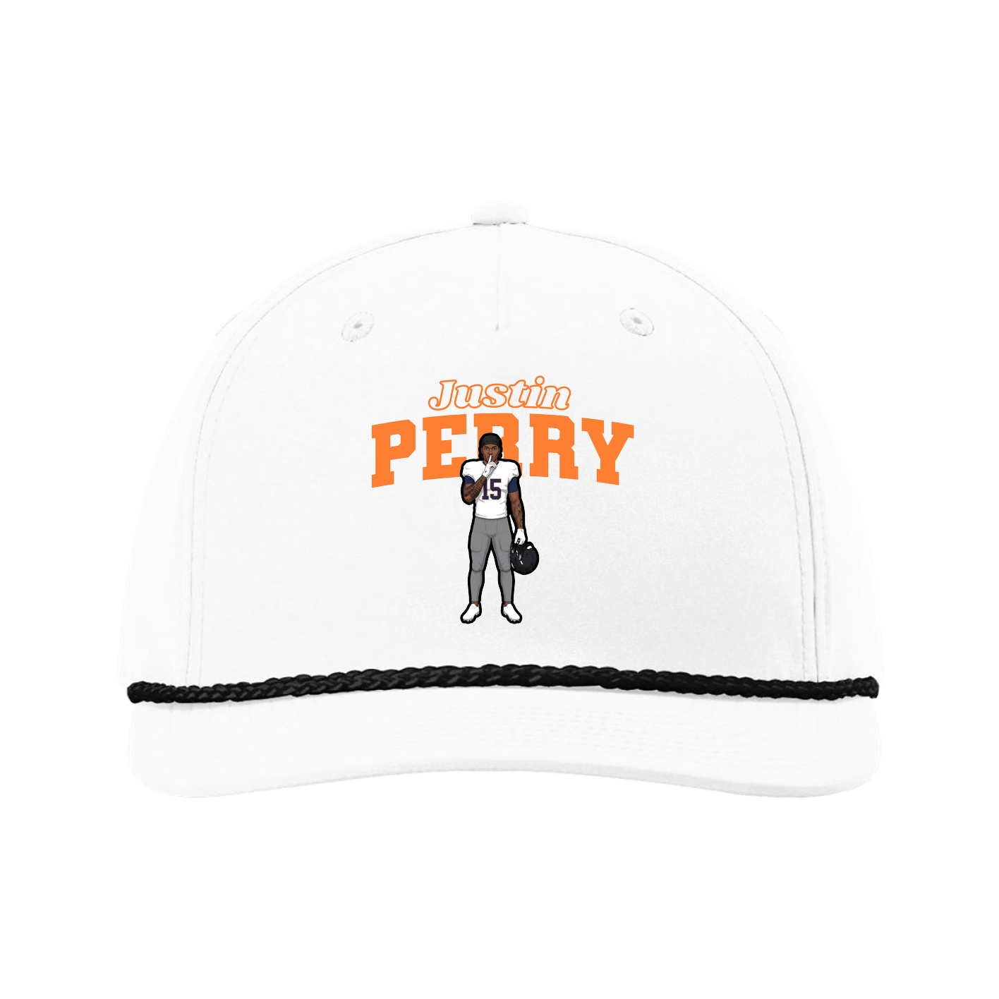 Five-Panel Classic Rope Cap — Name Arch in White