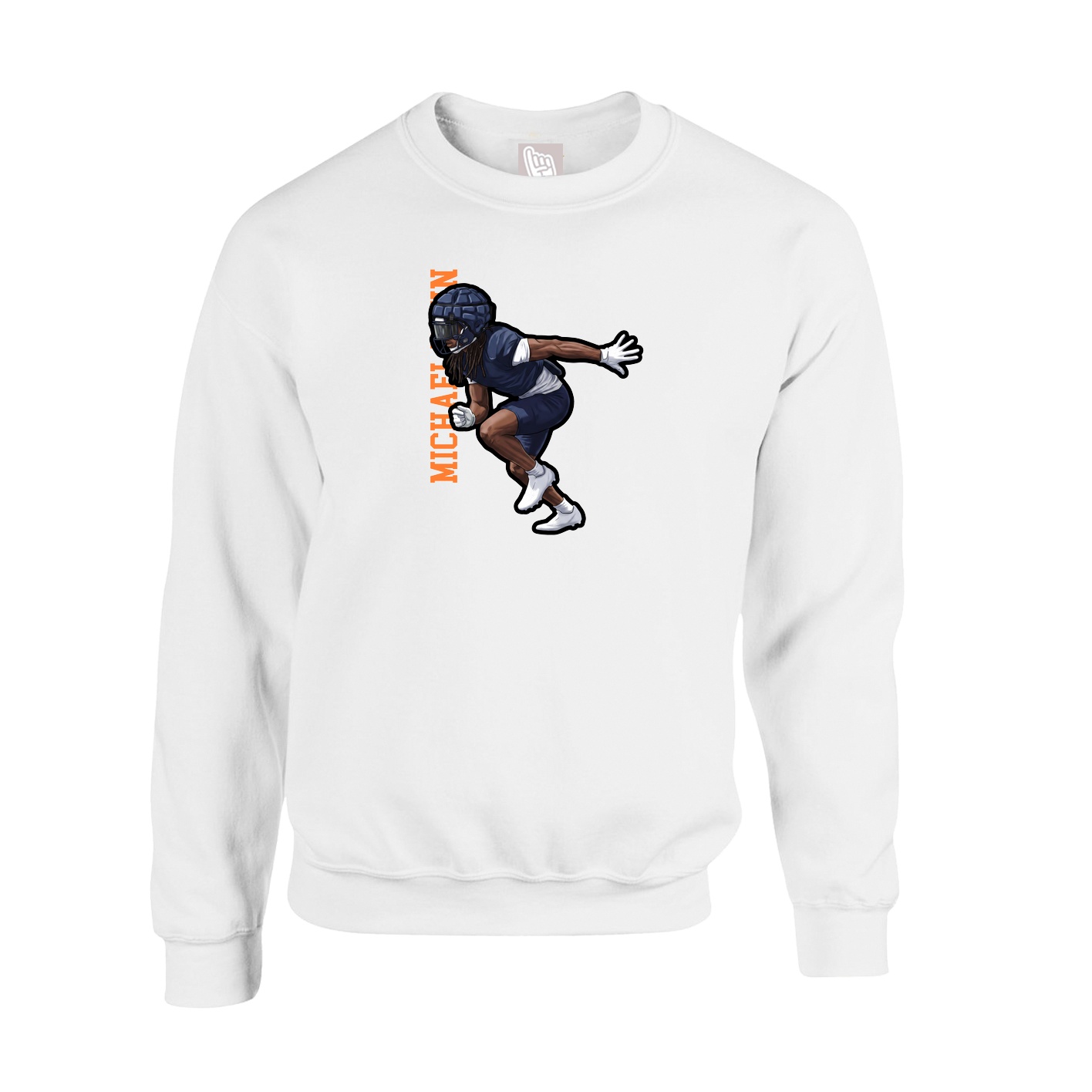 Fleece Crew — Name Vertical in White