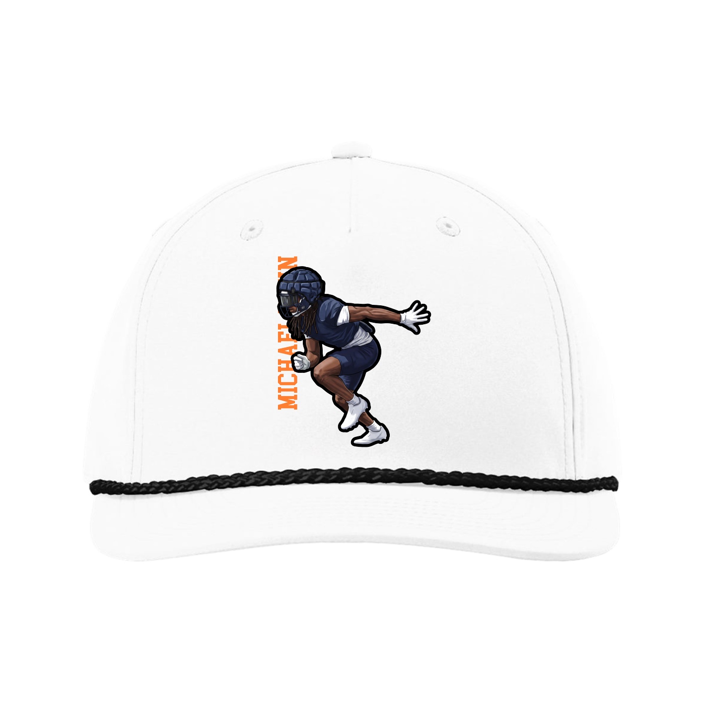 Five-Panel Classic Rope Cap — Name Vertical in White