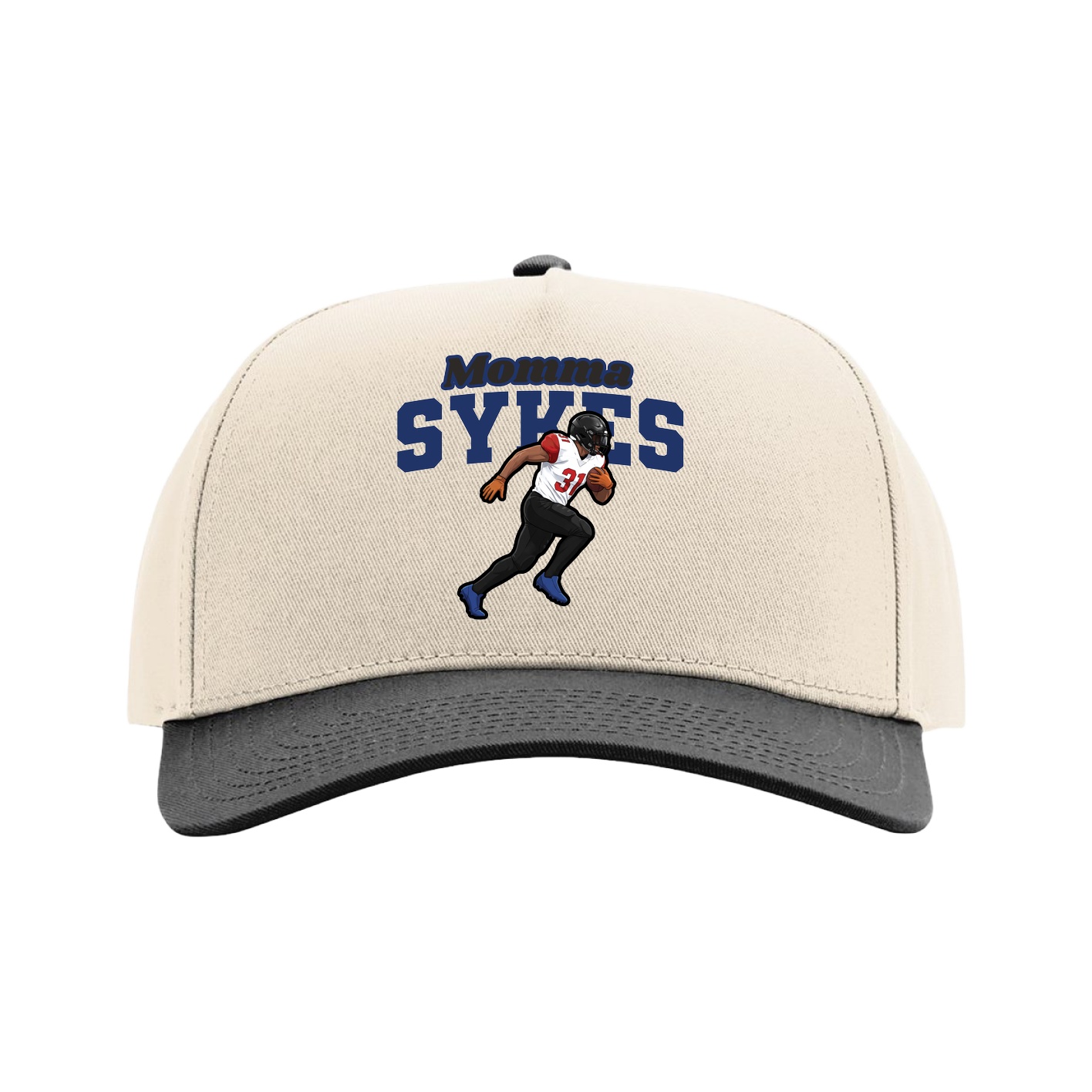 Full Fabric Five-Panel Champ Cap — Mothers Day Block in Cream/Black