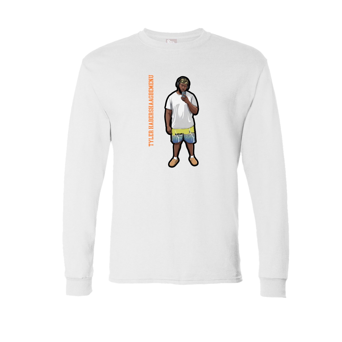 Long Sleeve Tee — Name Vertical in White