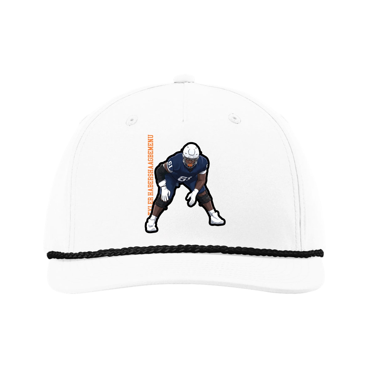Five-Panel Classic Rope Cap — Name Vertical in White