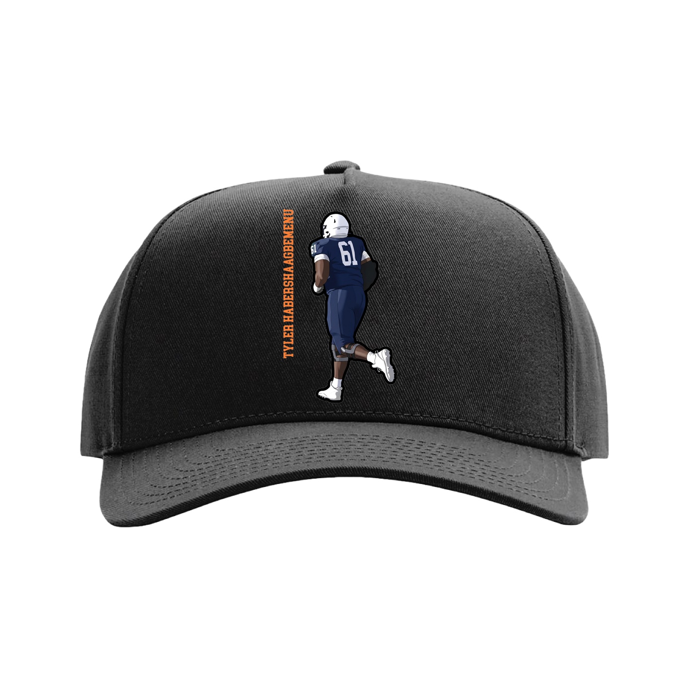 Full Fabric Five-Panel Champ Cap — Name Vertical in Black