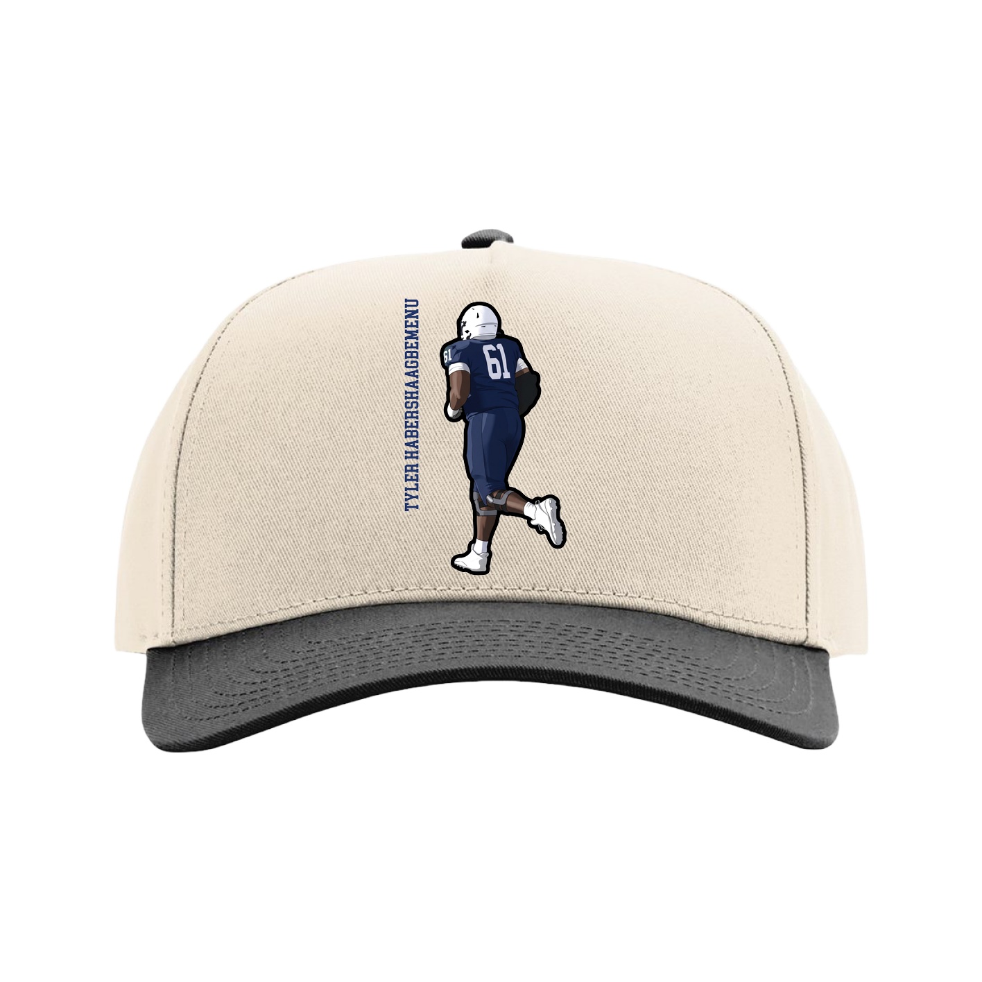 Full Fabric Five-Panel Champ Cap — Name Vertical in Cream/Black