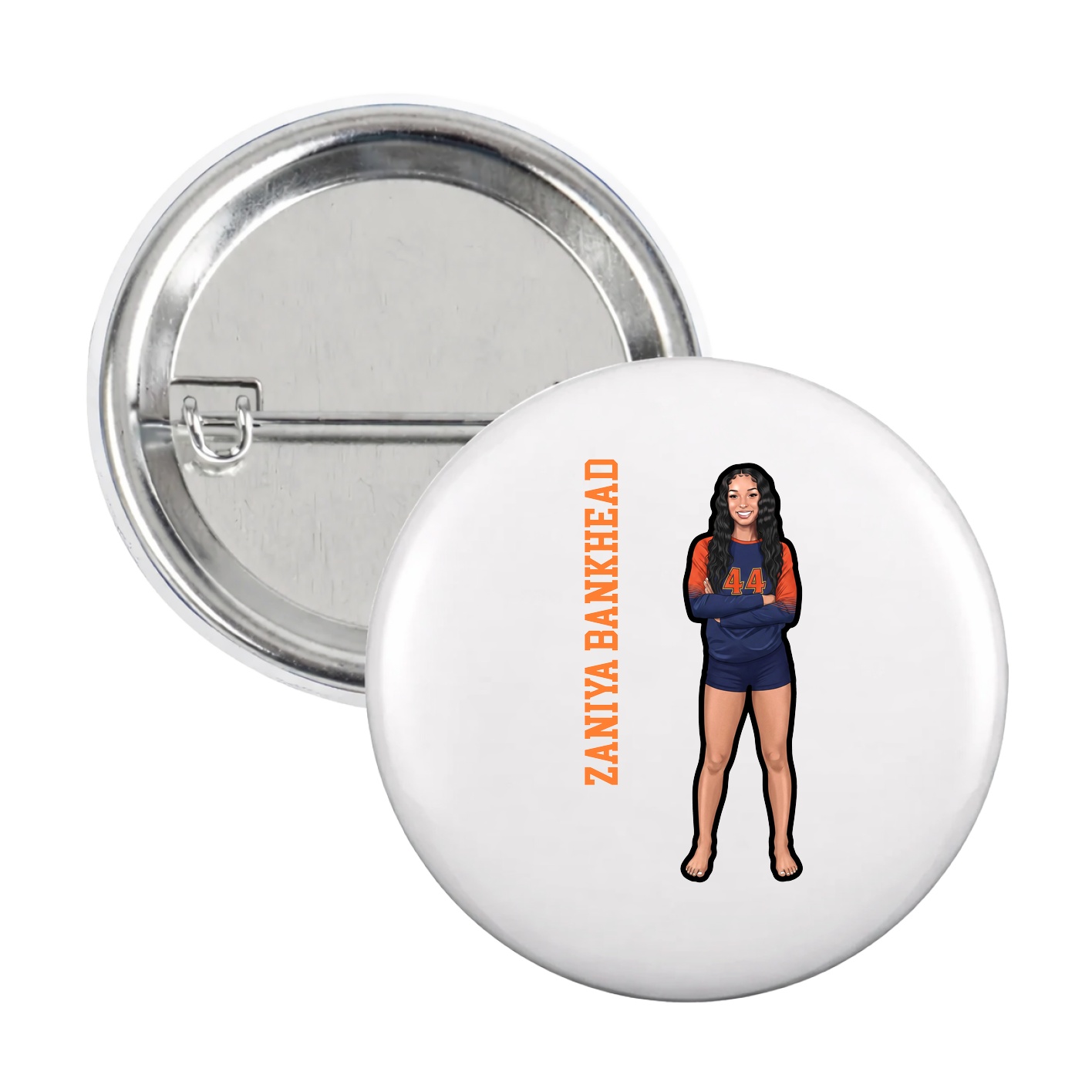 Game Day Button — Name Vertical in White