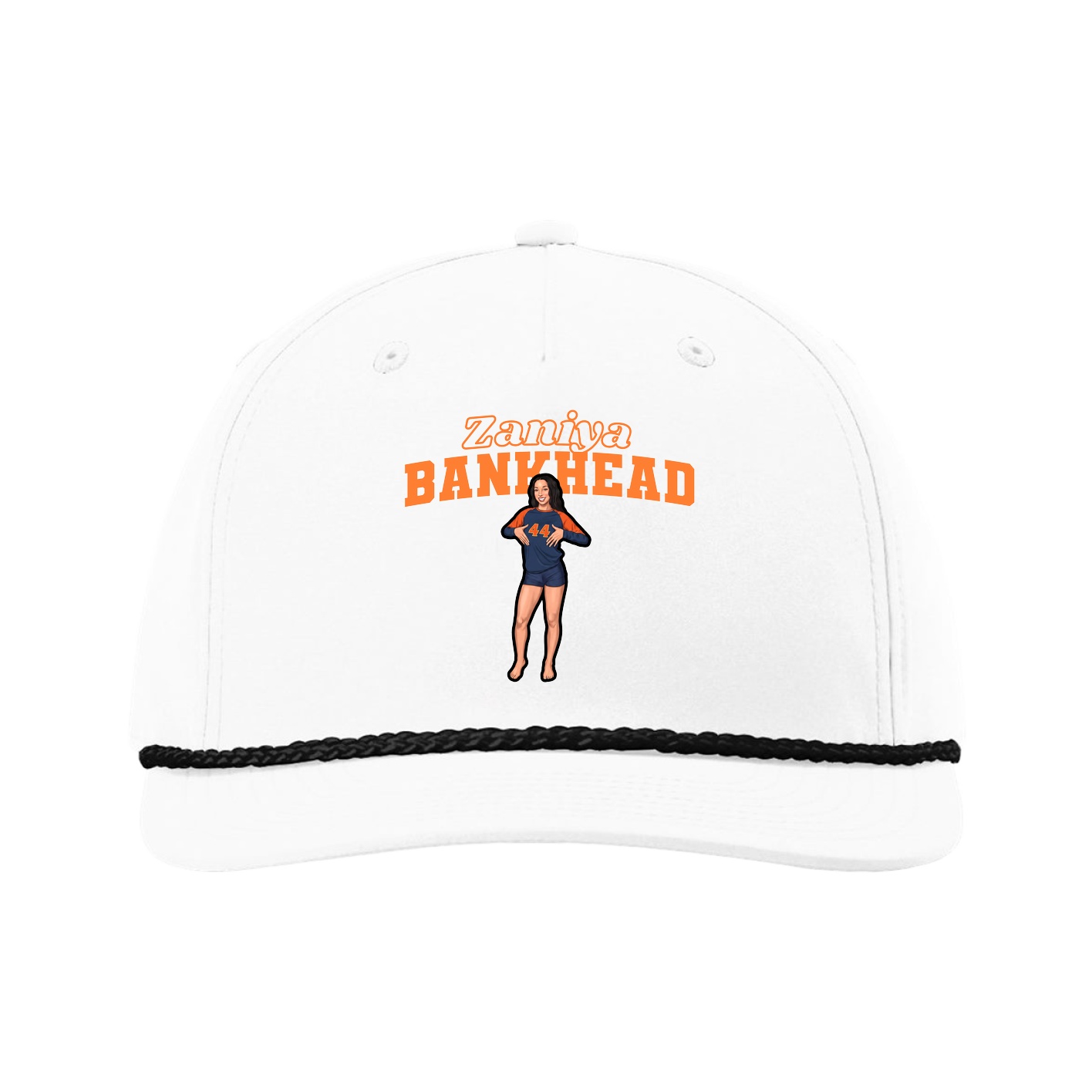 Five-Panel Classic Rope Cap — Name Arch in White