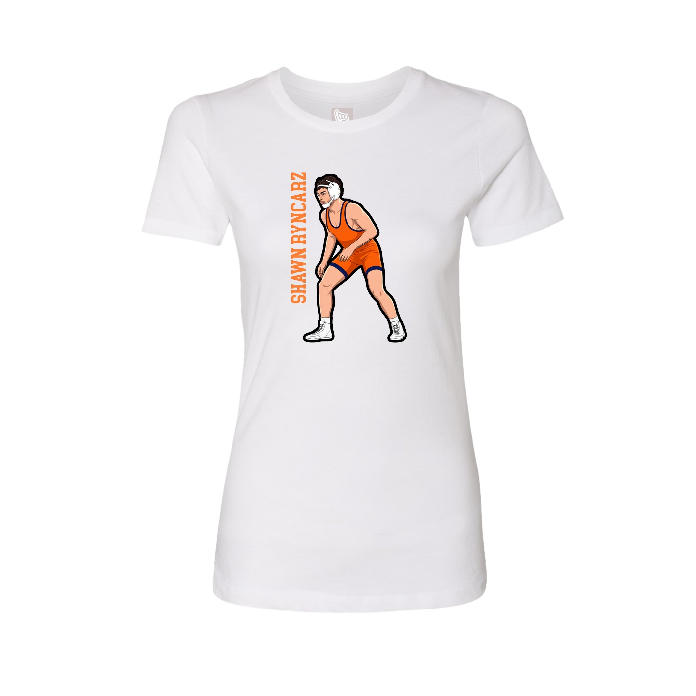 Fitted Women's Tee — Name Vertical in White