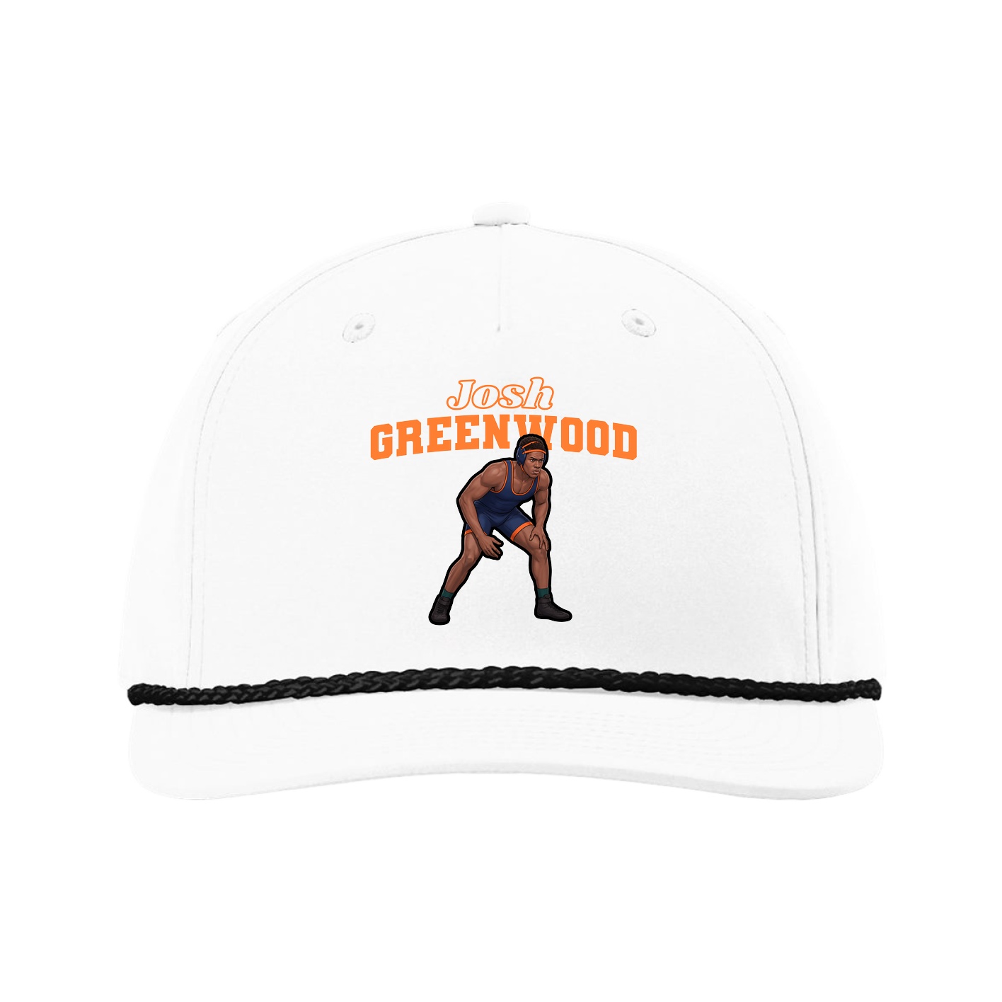 Five-Panel Classic Rope Cap — Name Arch in White