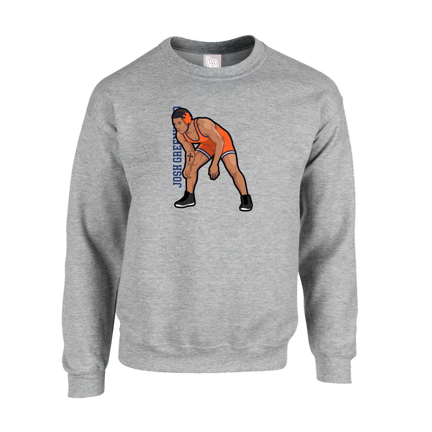 Fleece Crew — Name Vertical in Grey
