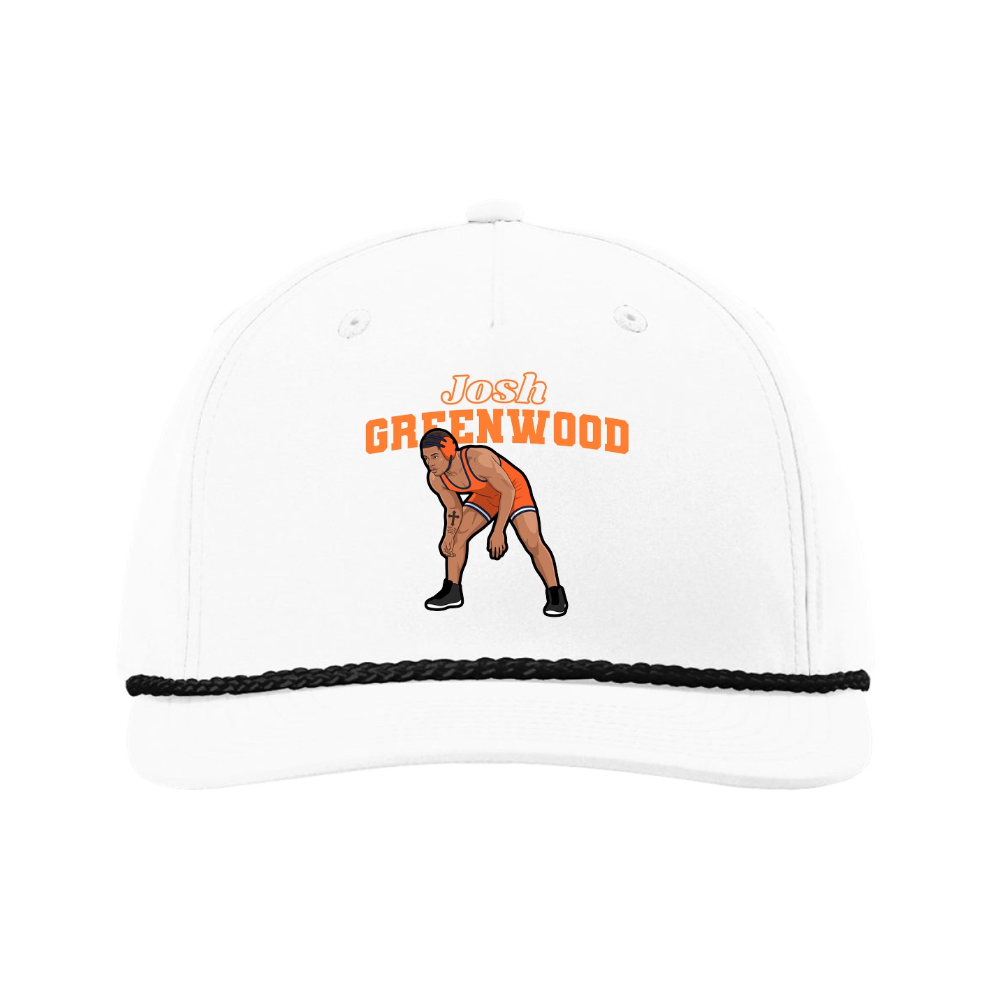 Five-Panel Classic Rope Cap — Name Arch in White