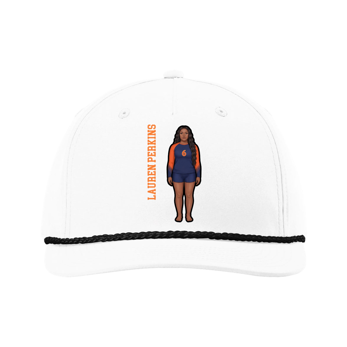 Five-Panel Classic Rope Cap — Name Vertical in White