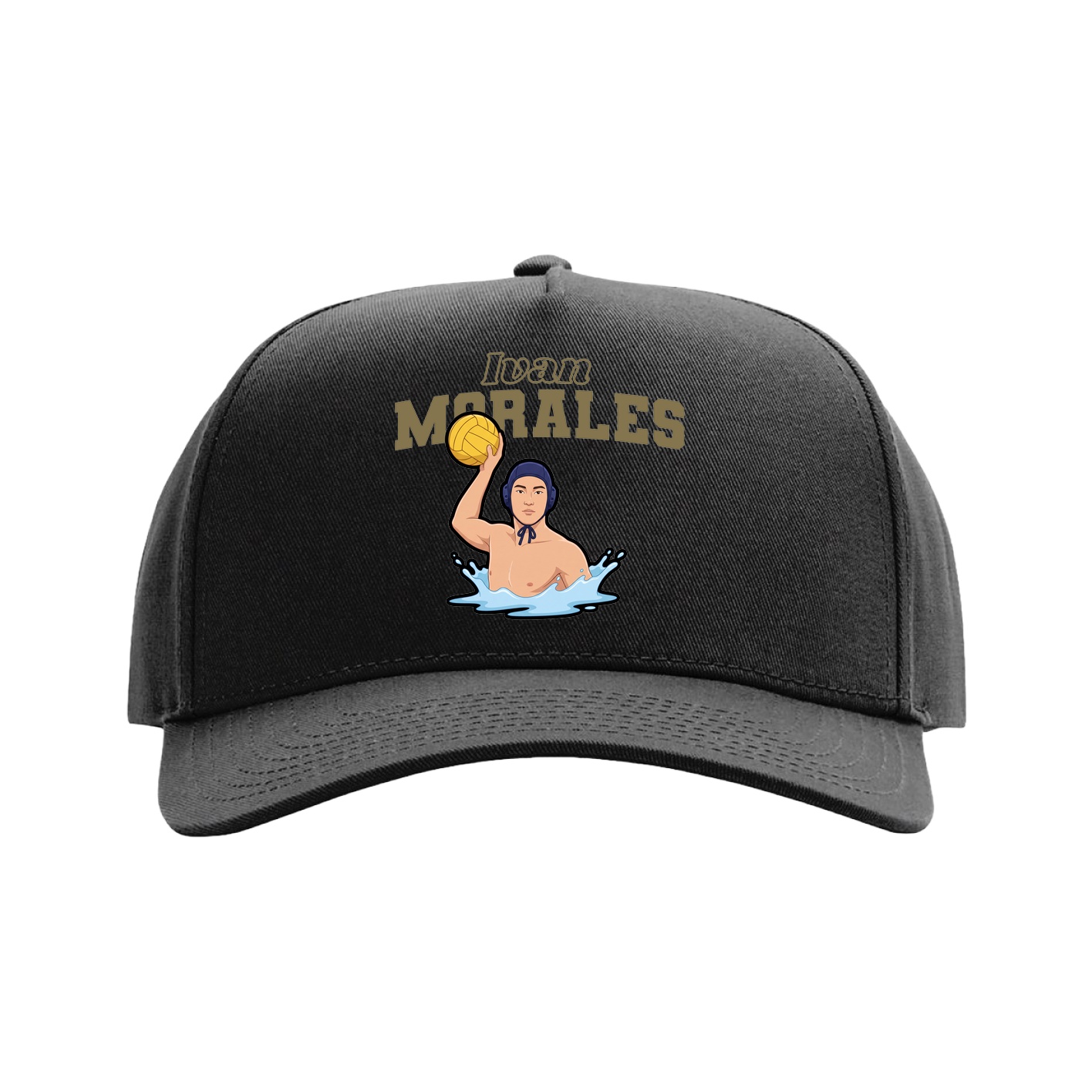 Full Fabric Five-Panel Champ Cap — Name Arch in Black