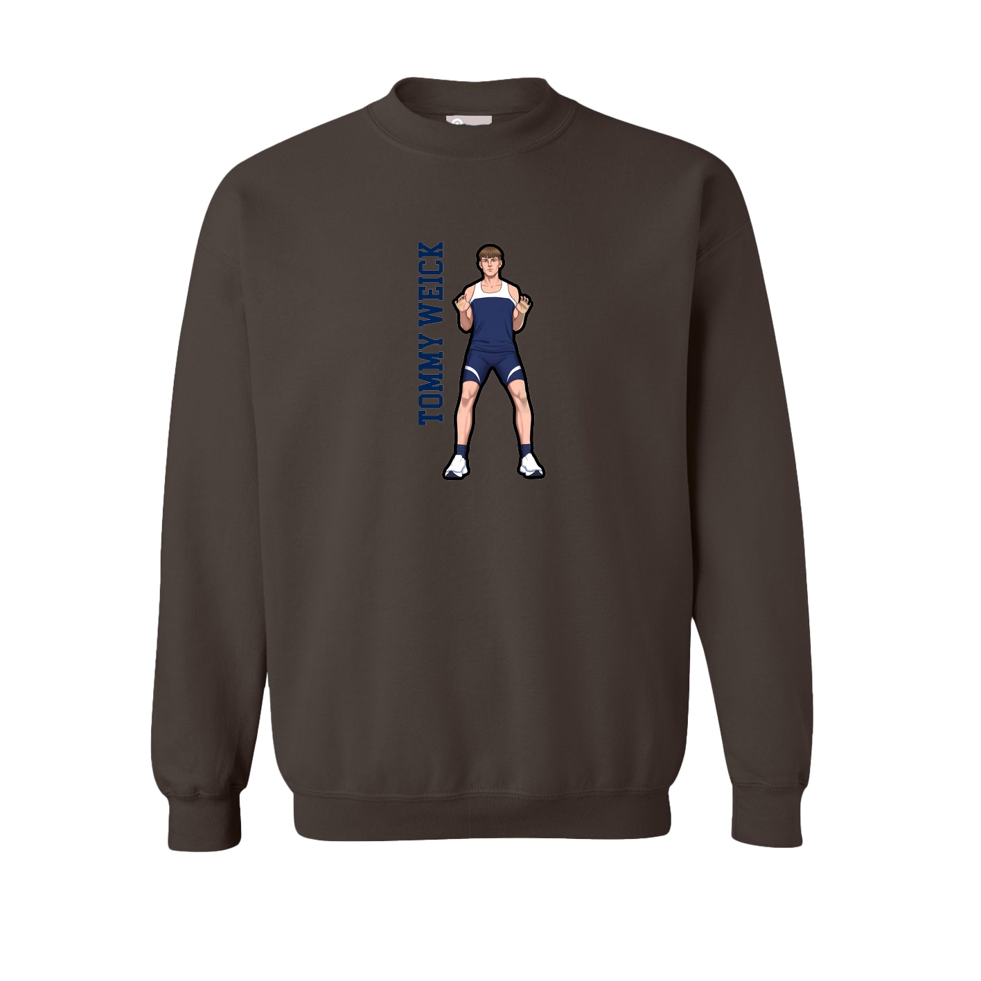 Fleece Crew — Name Vertical in Brown