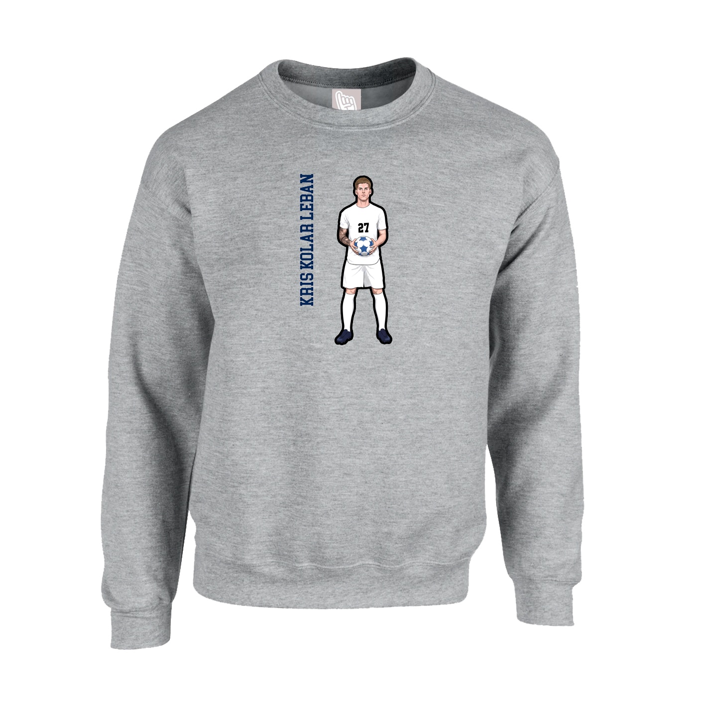 Fleece Crew — Name Vertical in Grey