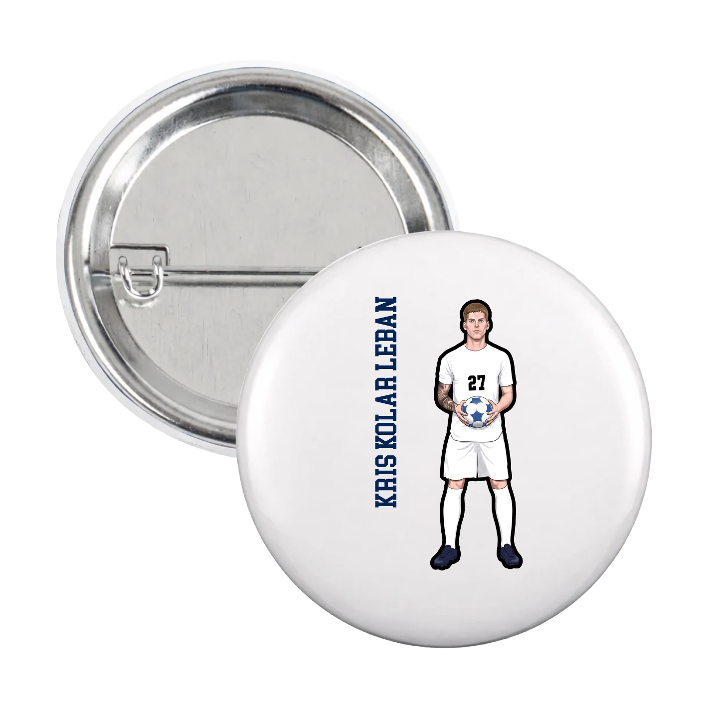 Game Day Button — Name Vertical in White