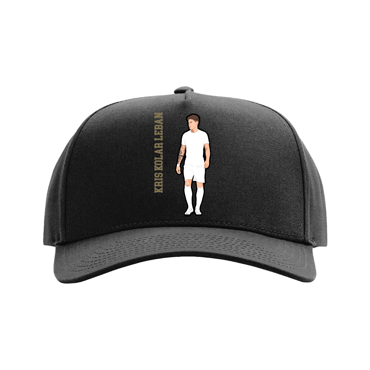 Full Fabric Five-Panel Champ Cap — Name Vertical in Black