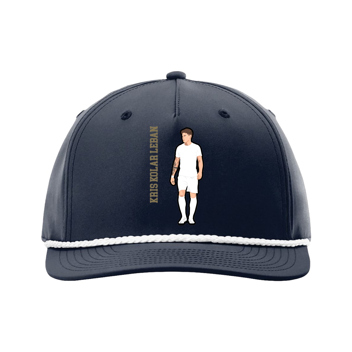 Five-Panel Classic Rope Cap — Name Vertical in Navy