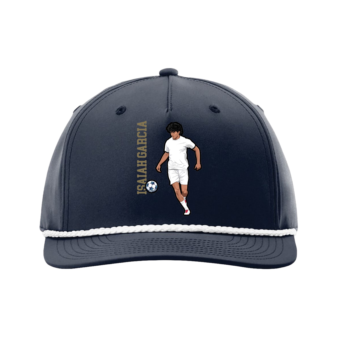 Five-Panel Classic Rope Cap — Name Vertical in Navy