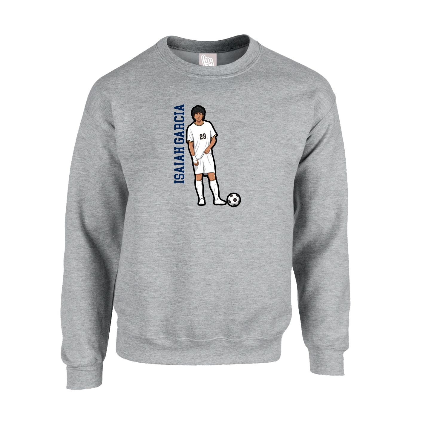 Fleece Crew — Name Vertical in Grey