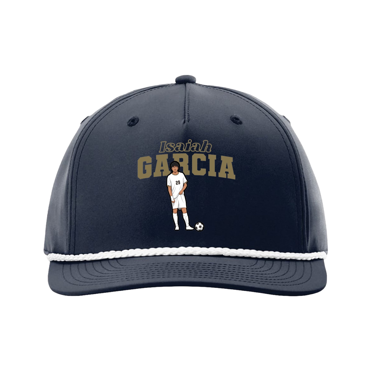 Five-Panel Classic Rope Cap — Name Arch in Navy