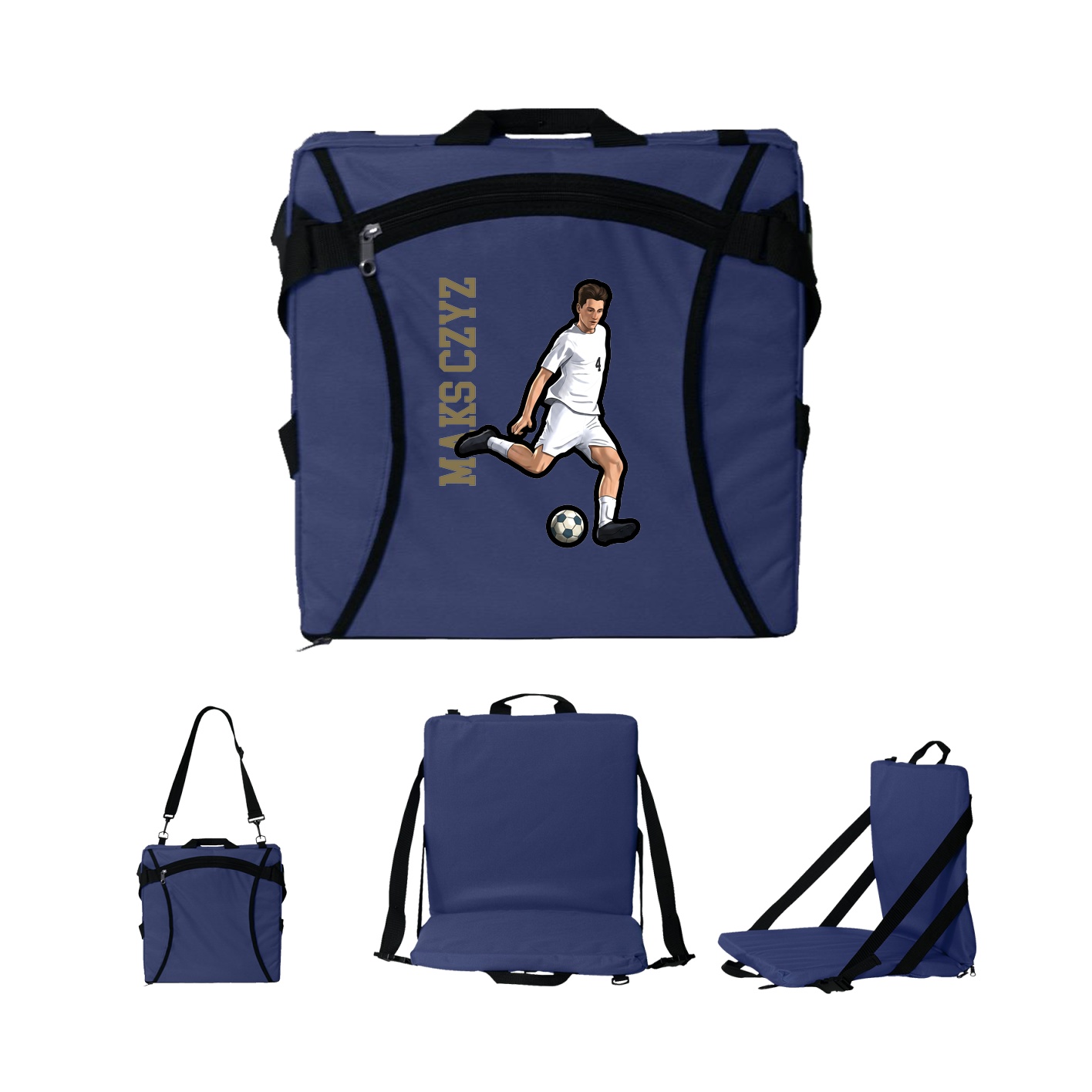 Folding Stadium Seat — Name Vertical in Navy