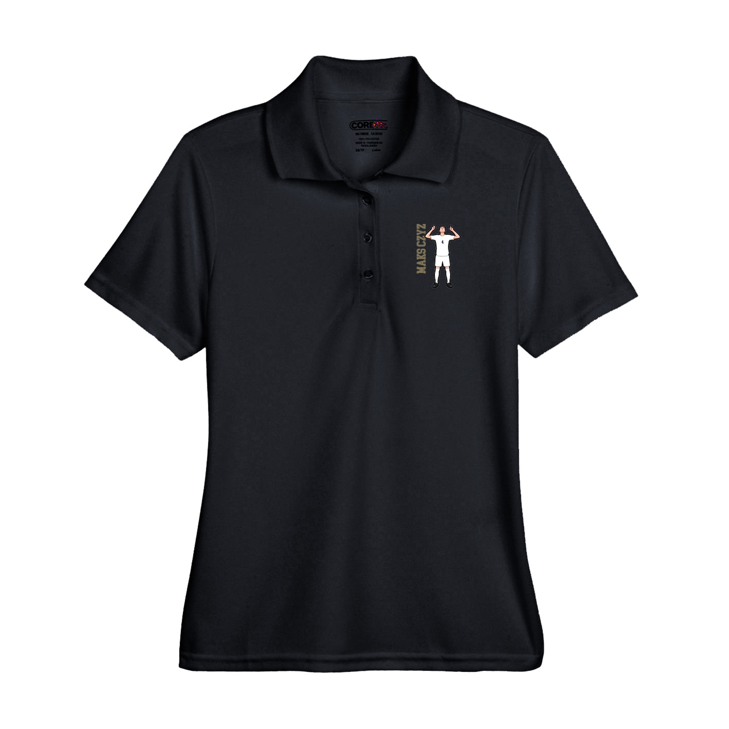 Performance Polo — Name Vertical in Black