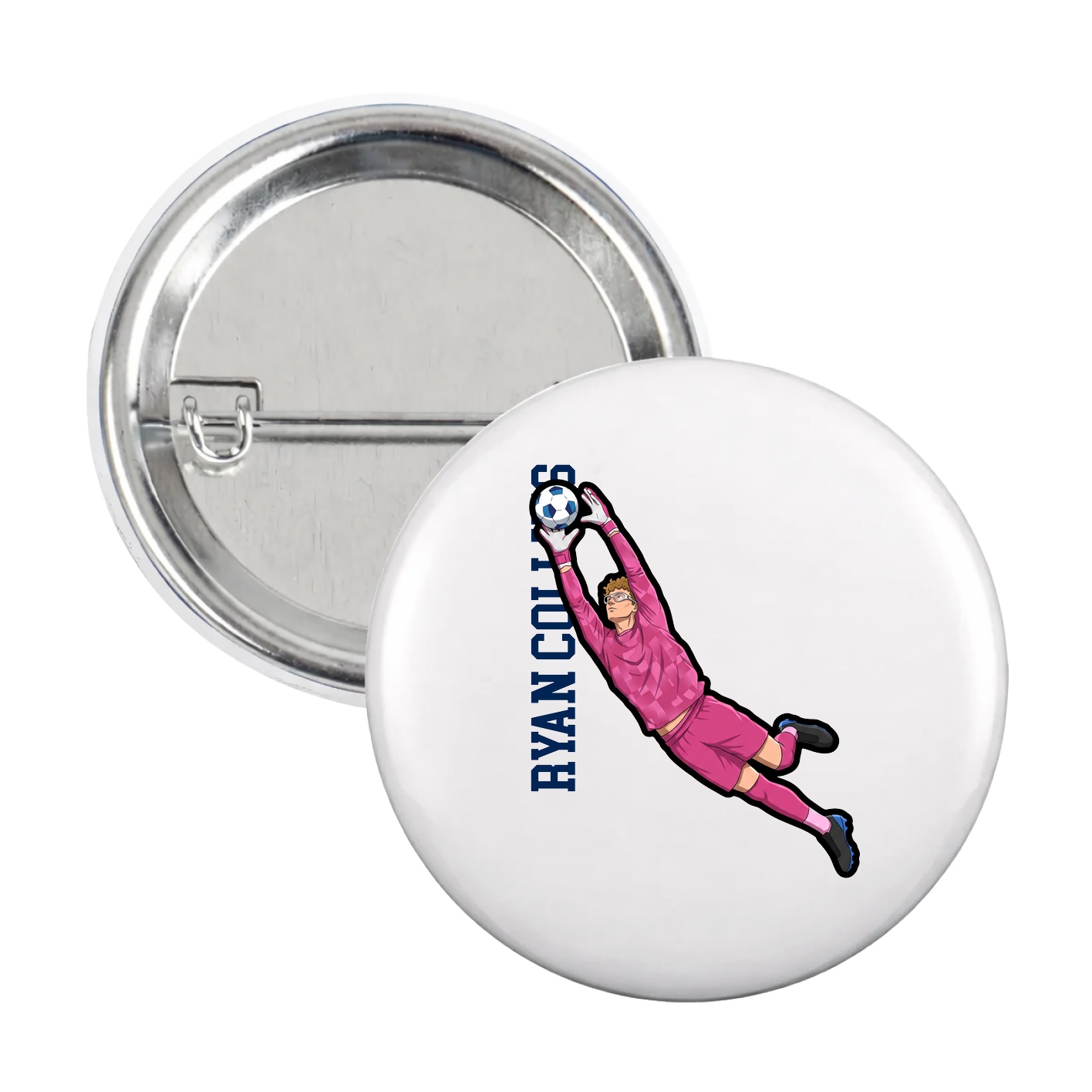 Game Day Button — Name Vertical in White