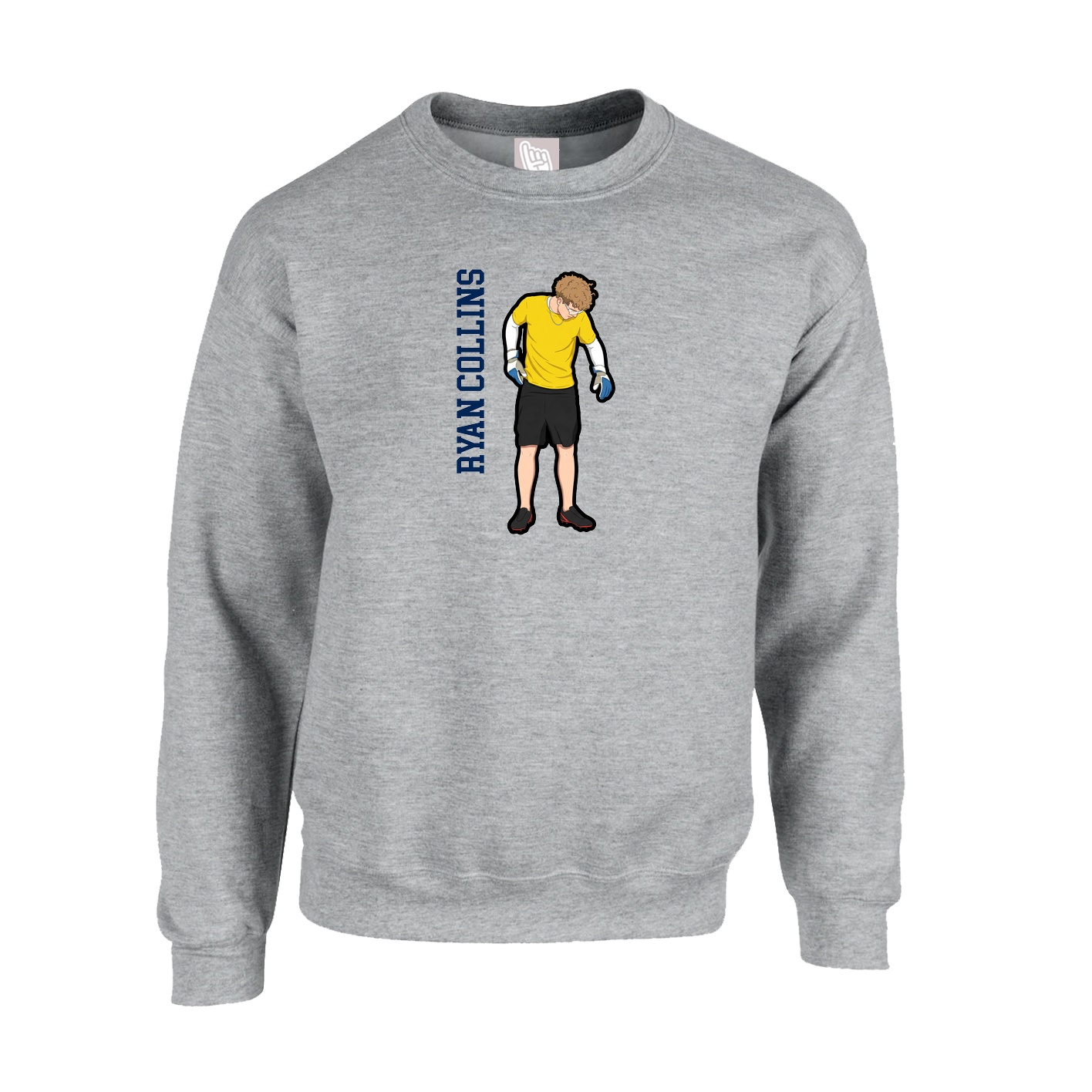 Fleece Crew — Name Vertical in Grey