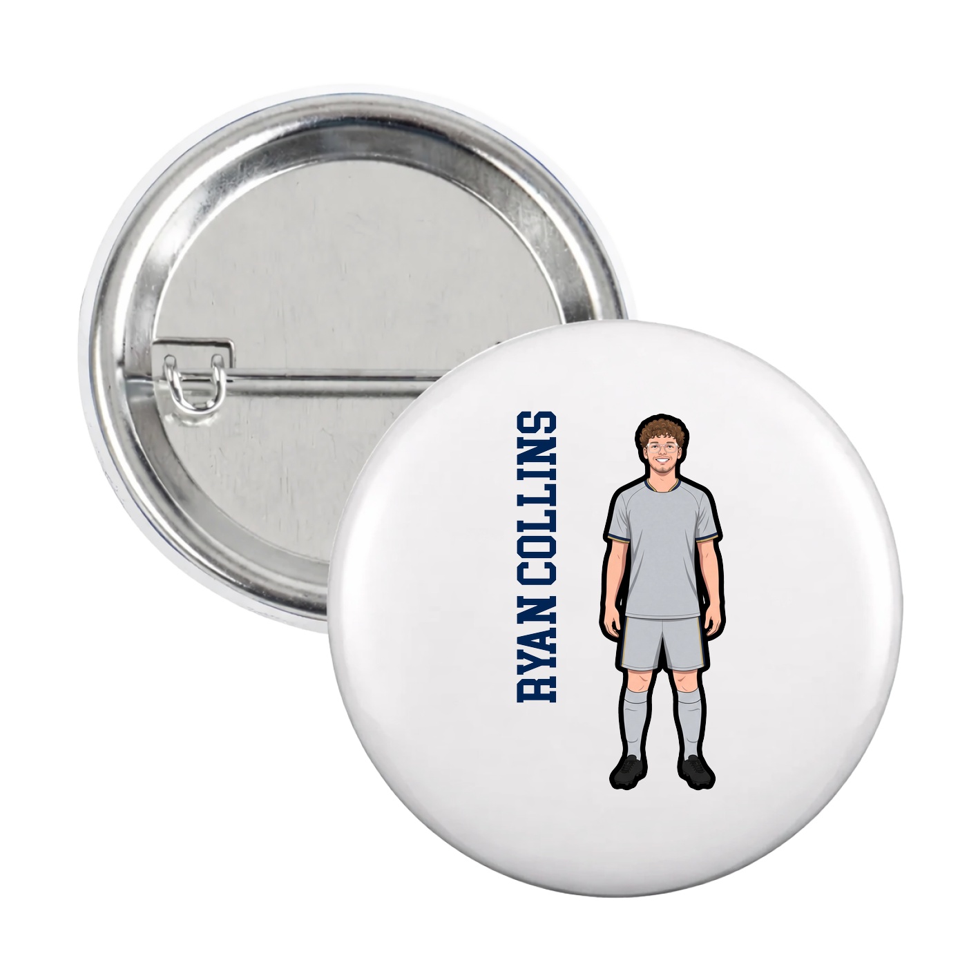 Game Day Button — Name Vertical in White